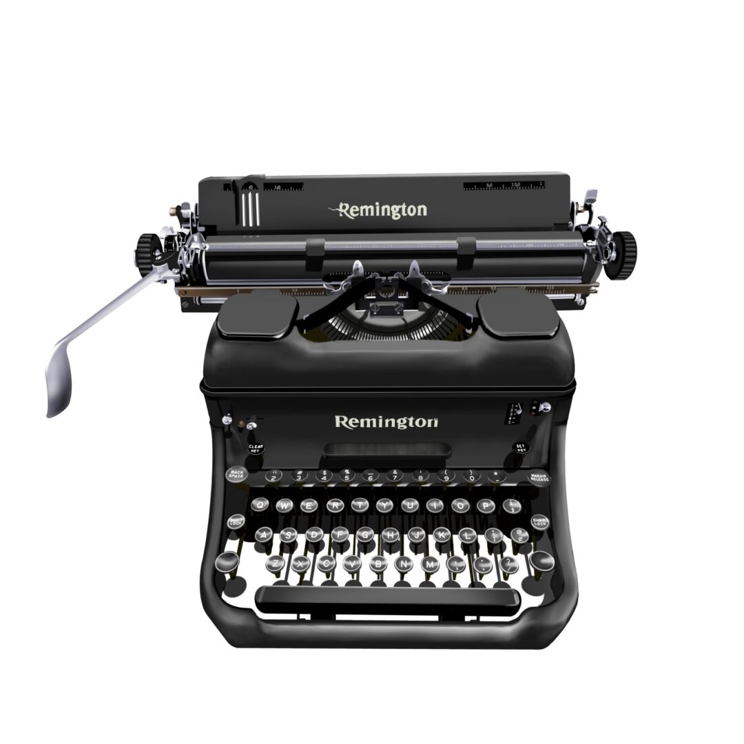 A black typewriter with the top of it open.